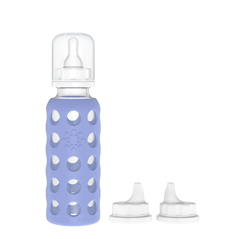 9oz Glass Baby Bottle & Sippy Caps Blueberry Bundle