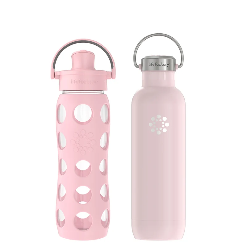 22oz Glass & 24oz Stainless Steel Water Bottle Desert Rose Bundle