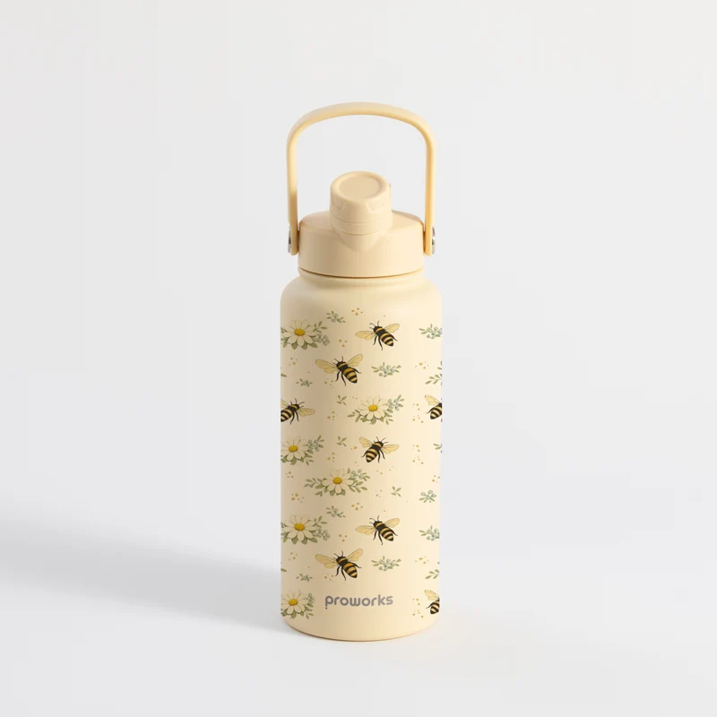 Switch 1L Water Bottle with Straw – Bees - Honey Yellow