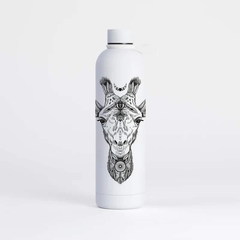 Proworks Pulse 1 Litre Water Bottle - Giraffe Aztec Pattern - Pure White