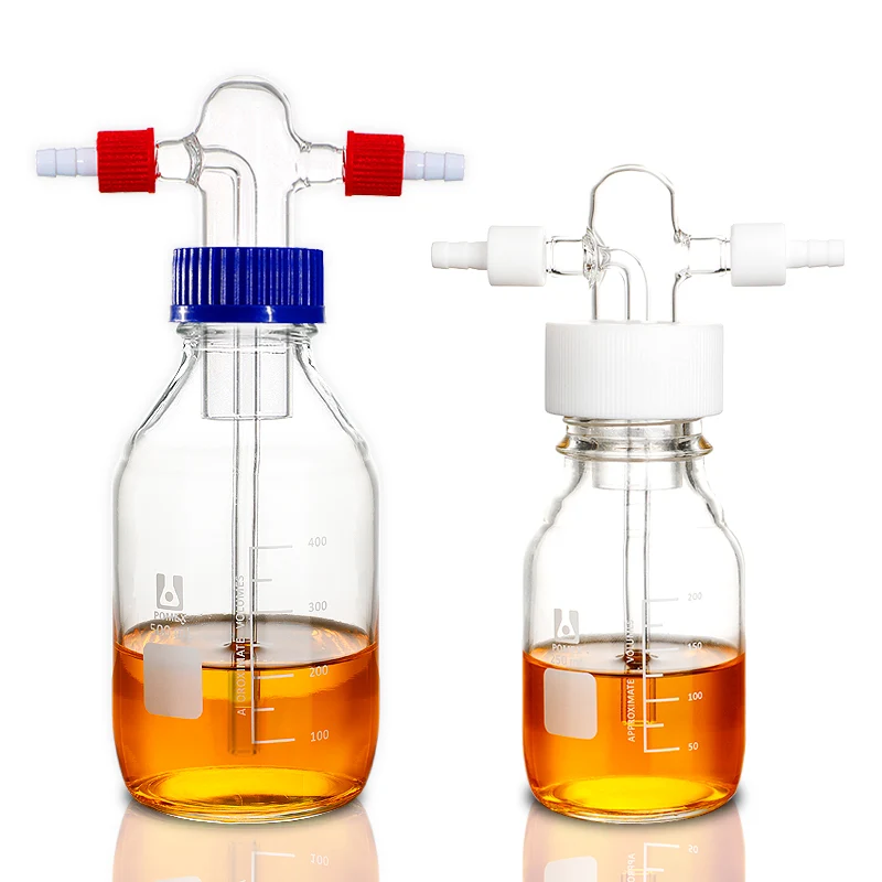 Bombola di lavaggio gas con tappo a vite, graduata, da 100 a 1.000 ml