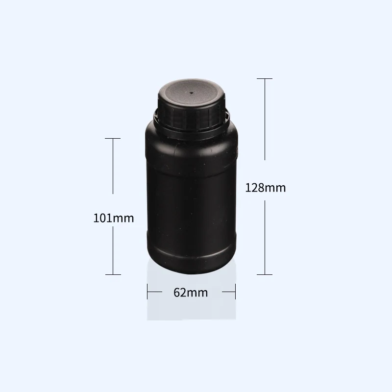 Bottiglie a bocca larga con tappo a vite, plastica HDPE, nere, capacità da 250 ml a 500 ml