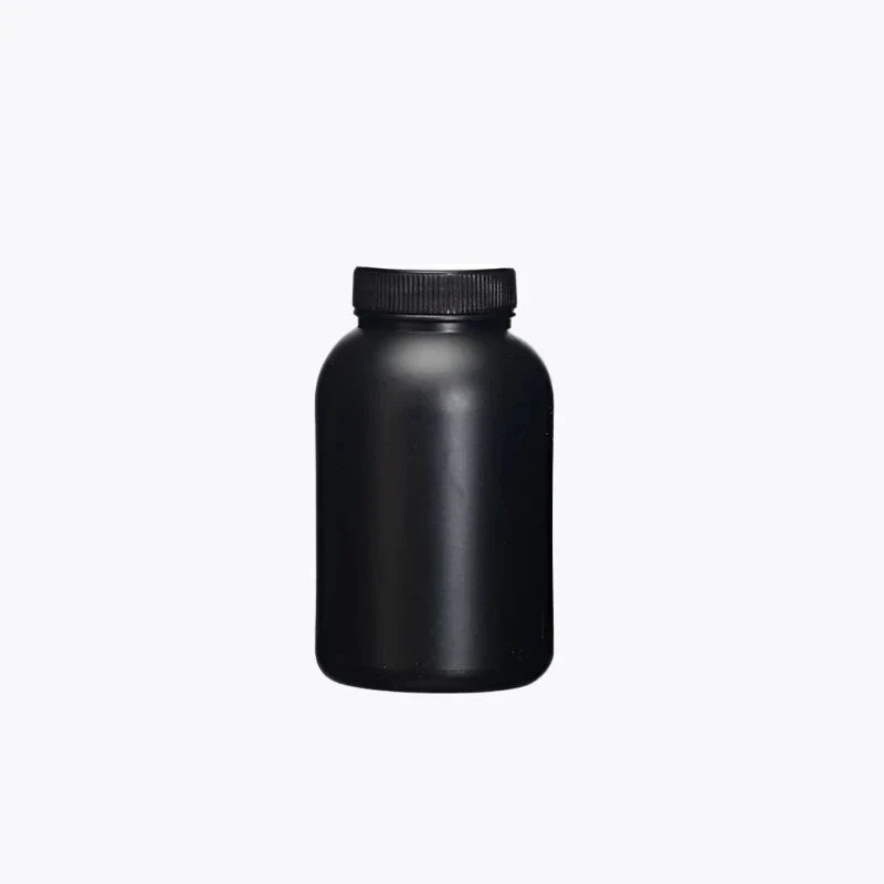 Bottiglie a bocca larga in HDPE nero, capacità da 50 ml a 1.000 ml