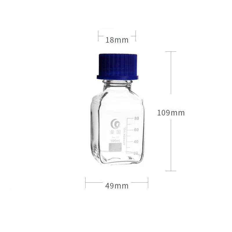 GL45 Bottiglia quadrata con tappo a vite, vetro trasparente, graduata, da 100 ml a 1.000 ml