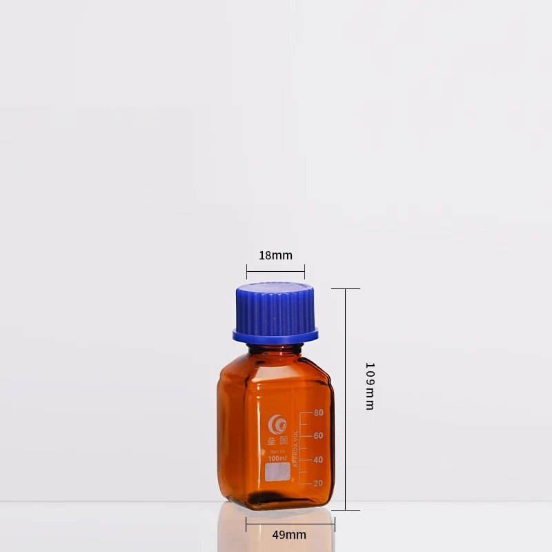 GL45 Bottiglia quadrata con tappo a vite, vetro marrone, graduata, da 100 ml a 1.000 ml