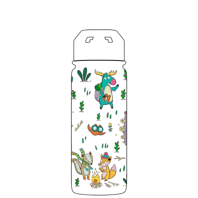 Water bottle with straw - Gen 2 Camping Animals Pattern