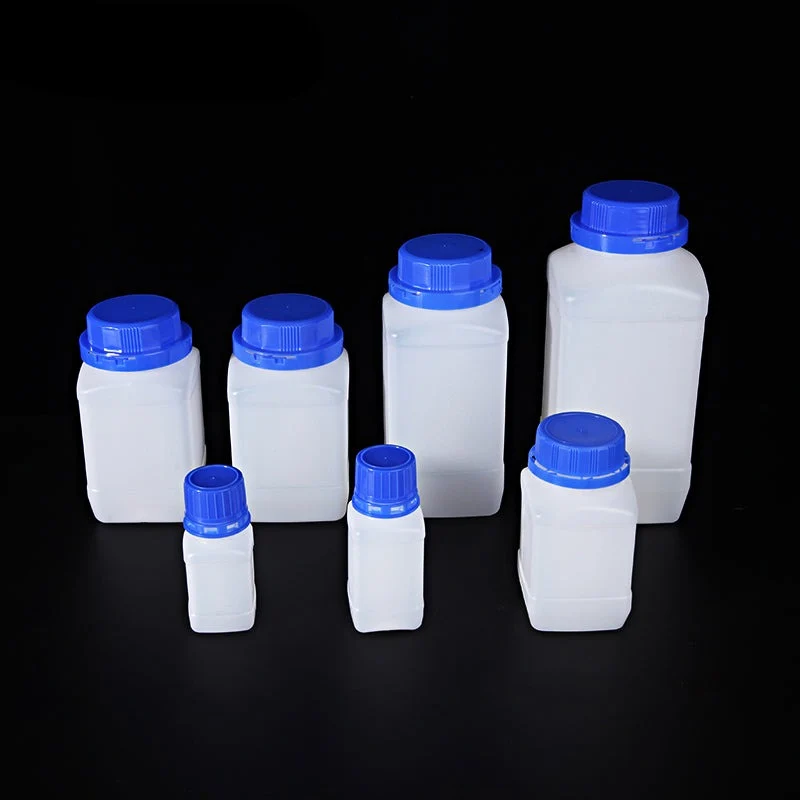 Bottiglie quadrate con tappo a vite, plastica PE, capacità da 60 ml a 1.000 ml