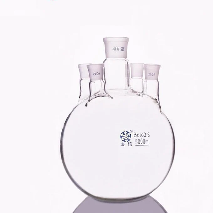 Pallone a fondo piatto a cinque colli, capacità da 10.000 a 50.000 ml