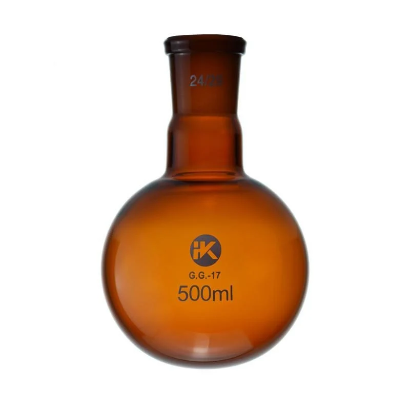Pallone a fondo tondo con snodo, vetro marrone, capacità da 50 a 2.000 ml