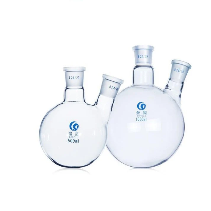 Matraccio a doppio collo a fondo tondo, colli laterali smussati, da 250 ml a 5.000 ml