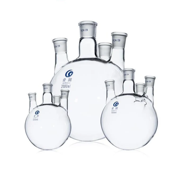Pallone a quattro colli a fondo tondo, colli laterali paralleli, da 250 ml a 20.000 ml