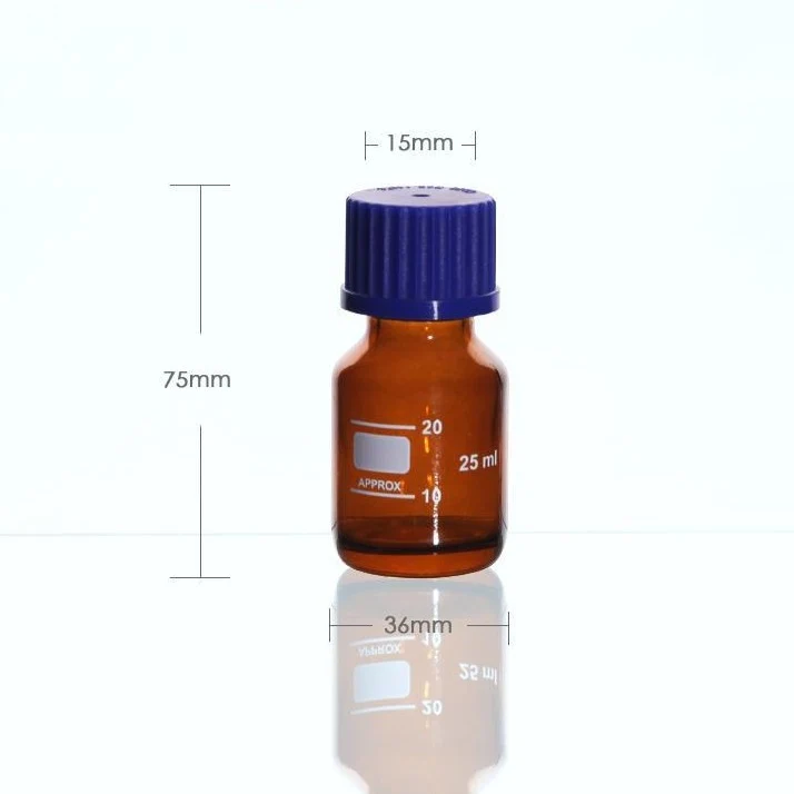 Bottiglia con tappo a vite, vetro marrone, graduata, da 25 ml a 1.000 ml