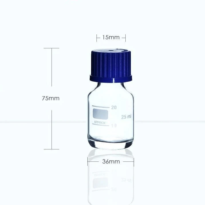 Flacone con tappo a vite, vetro trasparente, graduato, da 25 ml a 1.000 ml