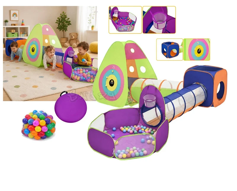Tenda da gioco 5 in 1 Area gioco interni esterni per bambini pop-up+ tunnel, casetta