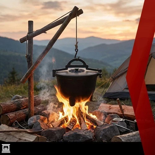 Calderone Pentolone in ghisa Dutch Oven Pentola da campeggio, pesca, caccia ecc. per fuoco