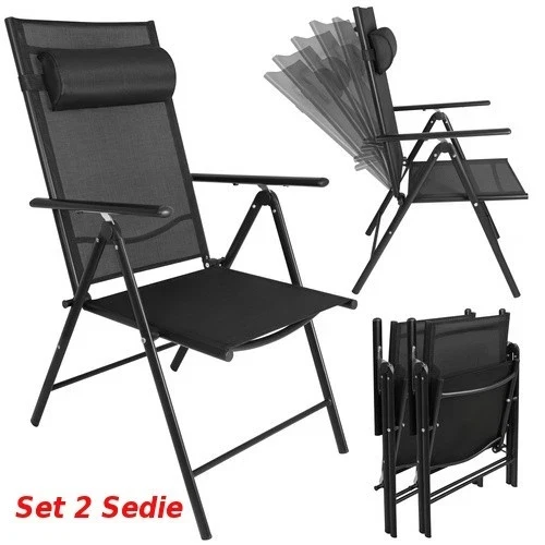 Sedie da giardino set 2 sedie nere pieghevoli