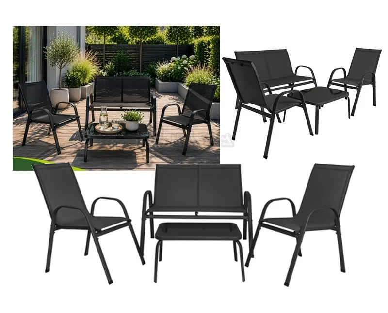 SET mobili TERRAZZO DA GIARDINO 4 POSTI sedie tavolo panca divano in acciaio