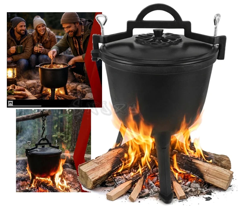 Calderone da caccia Pentolone in ghisa Dutch Oven Pentola da campeggio per fuoco