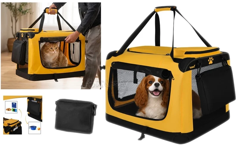 Trasportino per cani e gatti pieghevole, borsa per il trasporto, box per auto