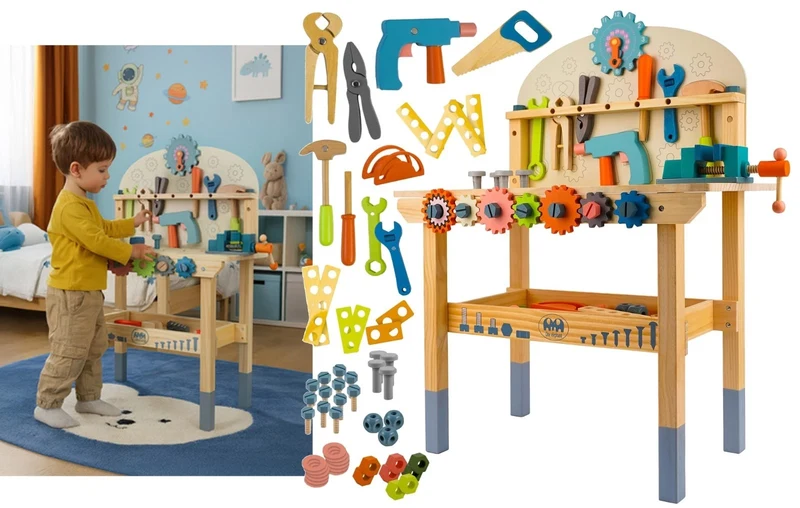 Banco lavoro giocattolo, gioco di imitazione in legno per bambini