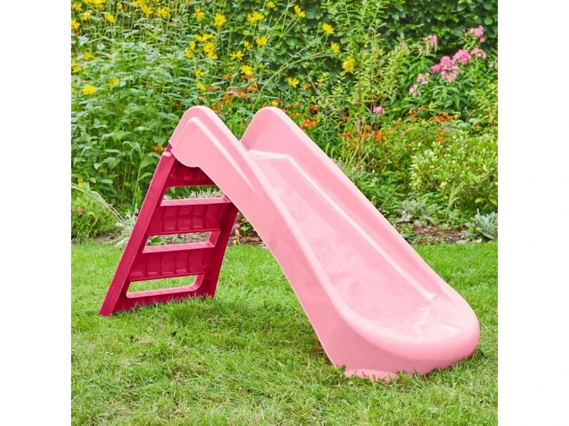 Scivolo rosa per bambini da giardino con 3 gradini 130x47x72 cm marchio CE