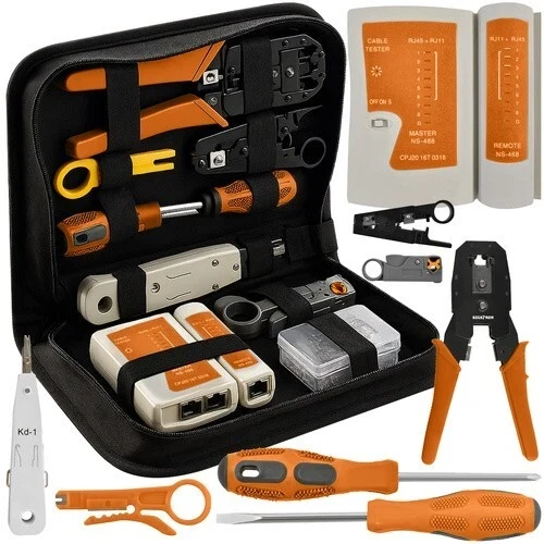 Kit tester cavo rete LAN RJ45 RJ11 pinza crimpatrice plug ethernet custodia