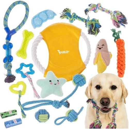 Tira-cani, giocattolo corda con nodi, grande set di giocattoli per cani 16 in 1 PURLOV!