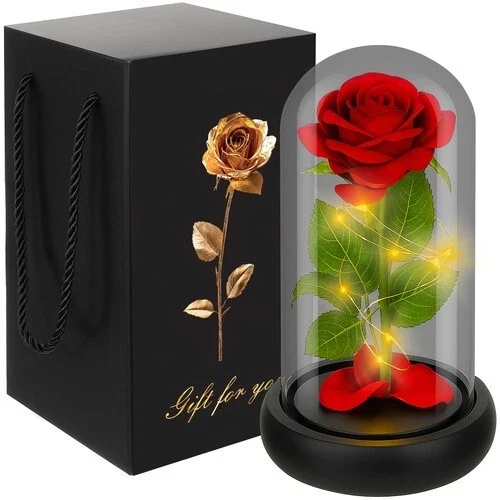 Rosa Eterna luci led Bella La Bestia Rosa Stabilizzata In Vetro+ scatola regalo