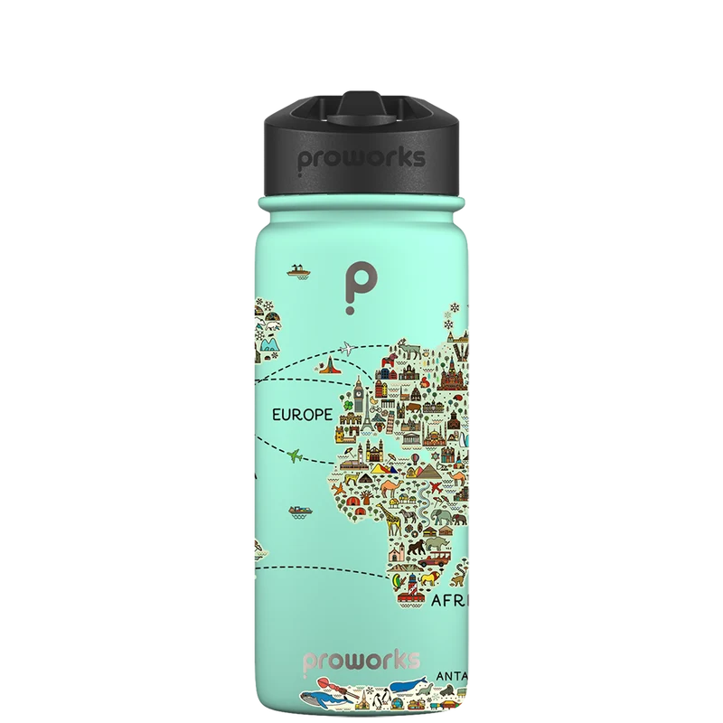 Water bottle with straw - Gen 2 World Map Pattern