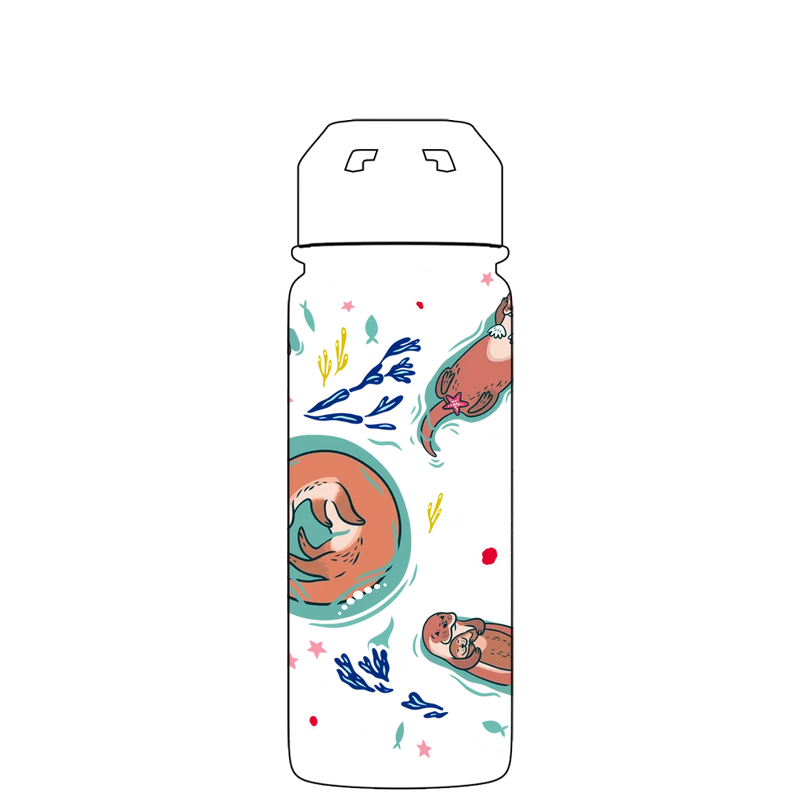 Water bottle with straw - Gen 2 Otter Family Gathering Pattern
