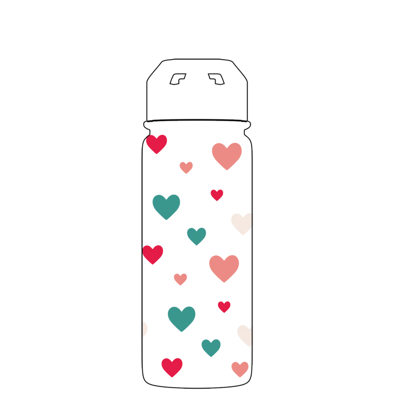 Water bottle with straw - Gen 2 Hearts At Midnight Pattern