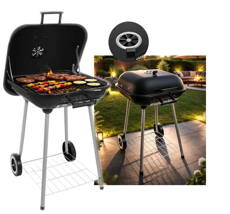 rande barbecue per carbone e carbonella da giardino con coperchio