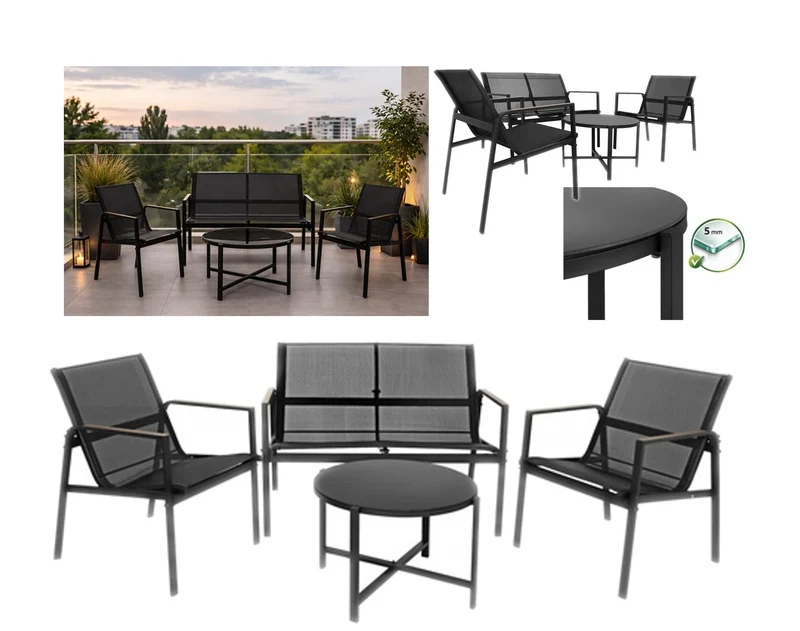 Set mobili da giardino, balcone, terrazzo, set tavolo, sedie, divano 2 posti