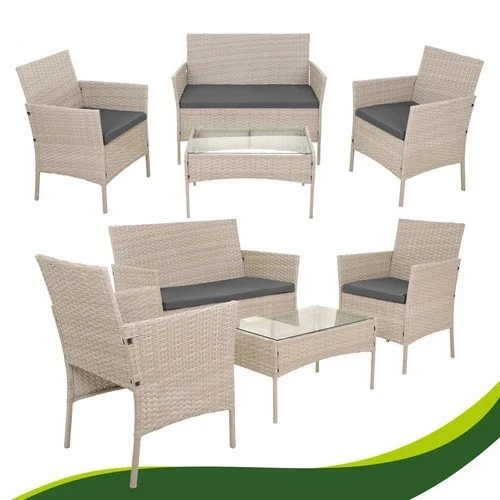 Mobili da giardino in technorattan - set di 2 sedie, divano, tavolo con vetro e cuscini