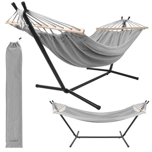 Amaca da giardino doppia XXL su telaio 200x150 cm 250 kg con barre distanziatrici