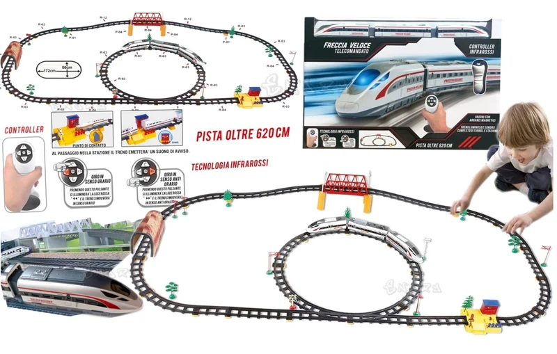 Pista elettrica a batteria pista del treno merci con vagoni