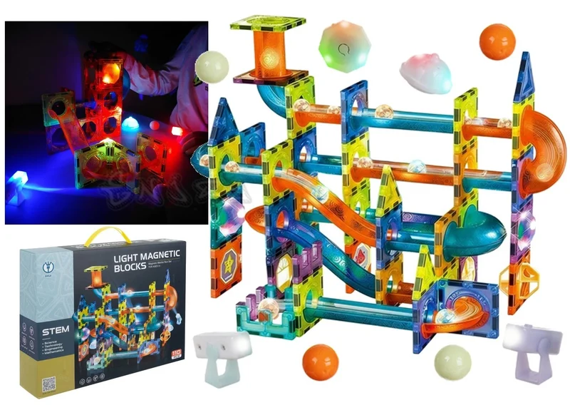 Costruzioni magnetiche giocattolo pista magnetica per biglie 3D per bambini, 110 pezzi!