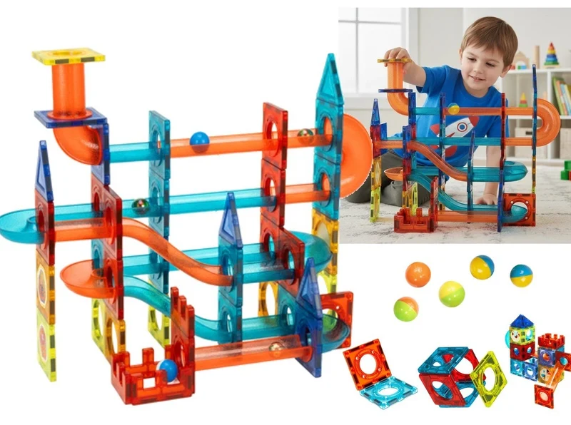 Costruzioni magnetiche giocattolo pista magnetica per biglie 3D per bambini, 96 pezzi!