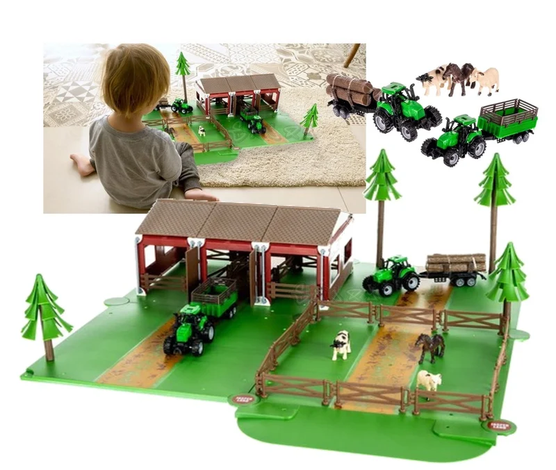fattoria giocattolo con trattori animali alberi recinto stalla set costruzioni