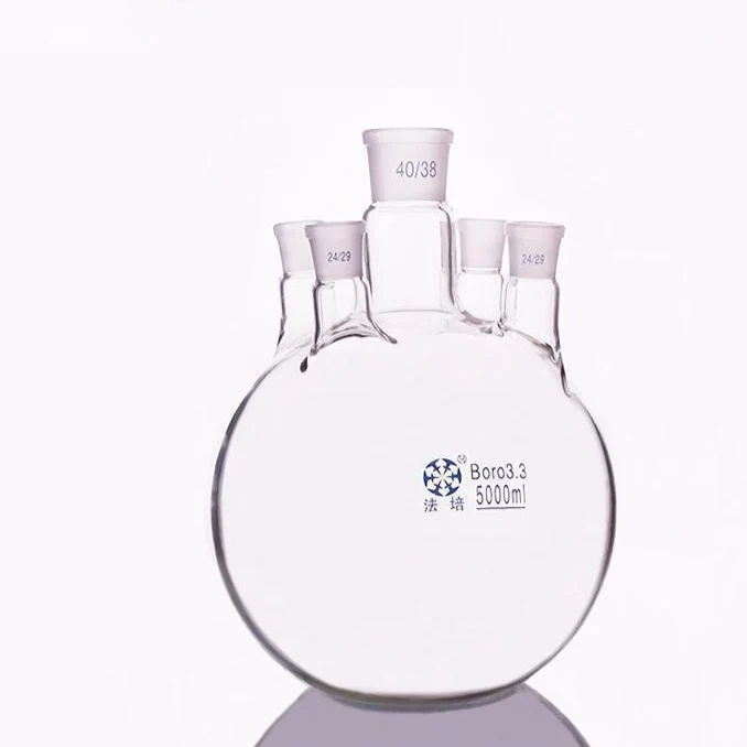 Pallone a fondo piatto a cinque colli, capacità da 150 a 5.000 ml