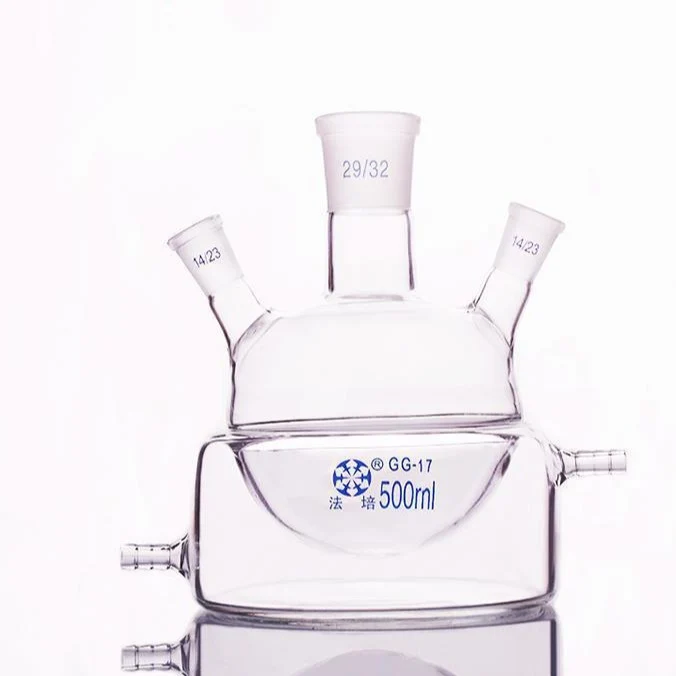 Pallone a fondo tondo a tre colli semicamiciato, capacità da 500 a 2.000 ml