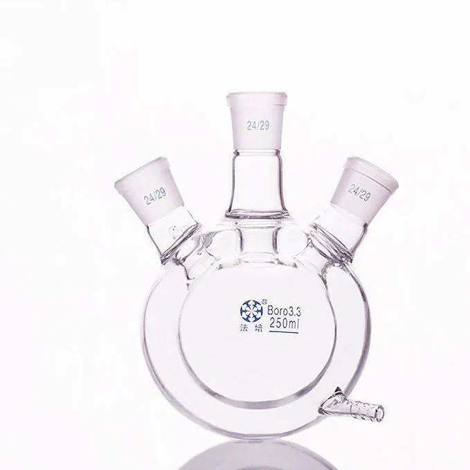 Pallone a fondo tondo a tre colli a doppia camicia, capacità da 500 a 2.000 ml
