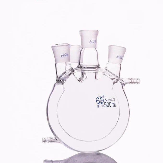 Pallone a fondo tondo a quattro colli a doppia camicia, capacità da 500 a 50.000 ml