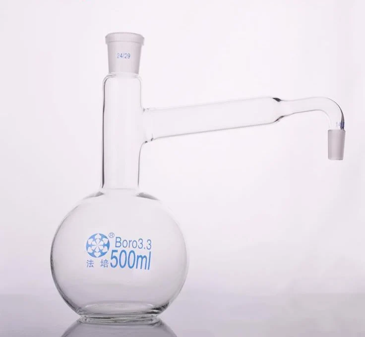 Pallone da distillazione a fondo piatto con tubo laterale e giunto, da 250 a 3.000 ml