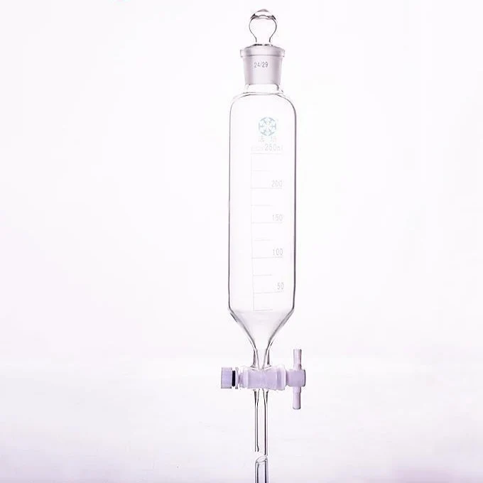 Imbuto separatore cilindrico con rubinetto in PTFE, graduato, capacità da 50 ml a 1.000 ml