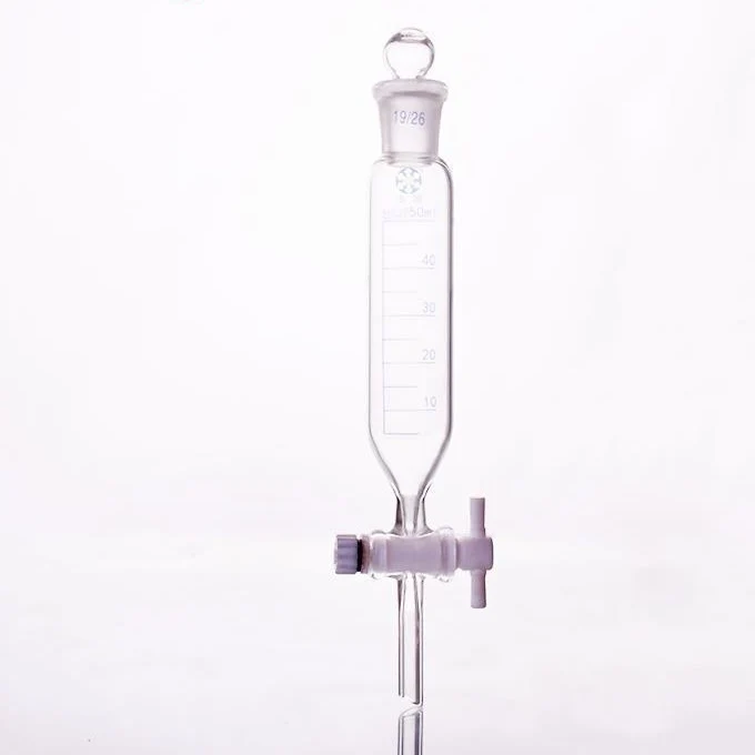 Imbuto separatore cilindrico con rubinetto in PTFE, graduato, capacità da 50 ml a 1.000 ml