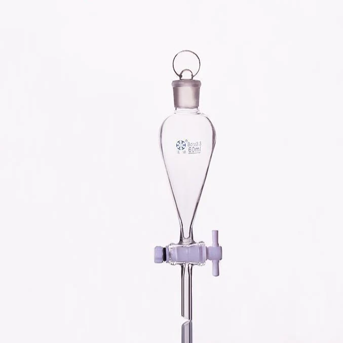 Imbuto separatore acc. a Squibb con rubinetto in PTFE e tappo in vetro, capacità da 60 ml a 1.000 ml.