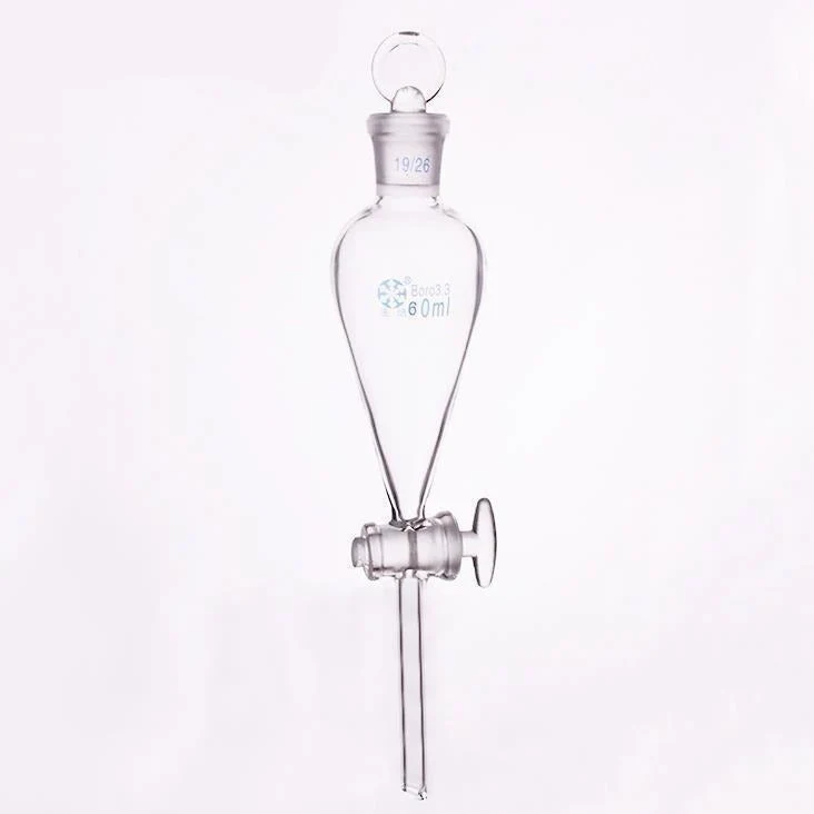 Imbuto separatore acc. a Squibb con rubinetto in vetro e tappo, capacità da 60 ml a 1.000 ml.