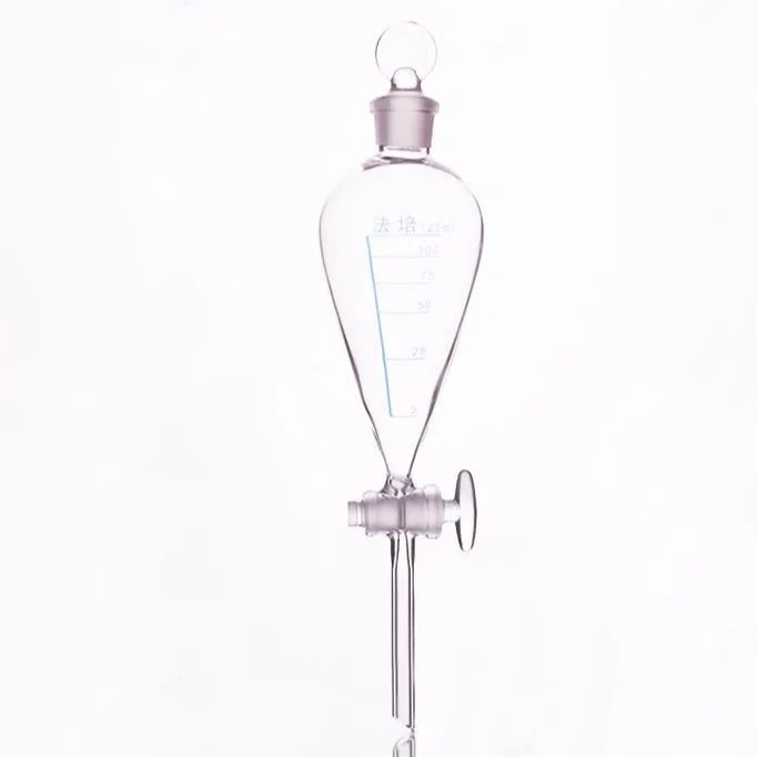 Imbuto separatore acc. a Squibb con rubinetto in vetro e tappo, graduato, capacità da 125 ml a 1.000 ml.