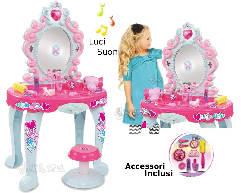 Specchiera Giocattolo Bambine Specchio Trousse Trucchi Set Bellezza luci suoni